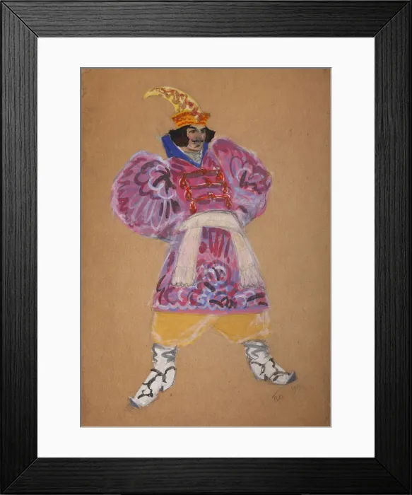 Framed Print : Costume design for the opera The golden Cockerel by N. Rimsky-Korsakov. Artist: Malyutin, Sergei Vasilyevich (1859-1937) Framed Print : Costume design for the opera The golden Cockerel by N. Rimsky-Korsakov. Artist: Malyutin, Sergei Vasilyevich (1859-1937)