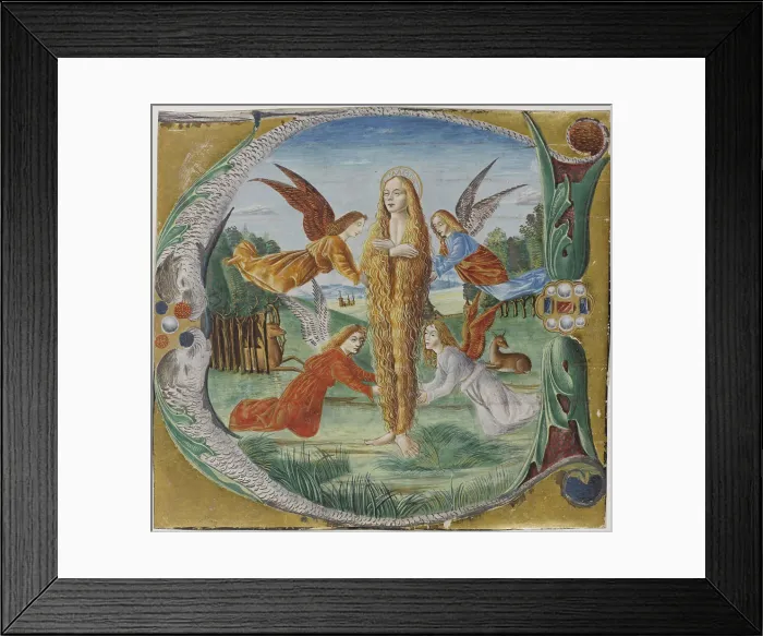Framed Print : Saint Mary Magdalen surrounded by angels. Artist: Maestro del Salomone Wildenstein (active End of 15th cen. y) Framed Print : Saint Mary Magdalen surrounded by angels. Artist: Maestro del Salomone Wildenstein (active End of 15th cen. y)