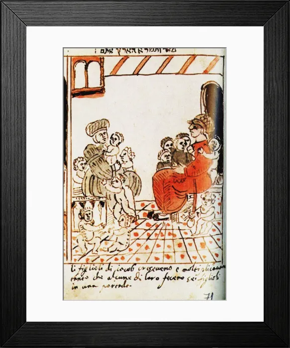 Framed Print : The multiplication of the Israelites in Egypt. The Codex Choumach (Picture Pentateuch of Moses dal C Artist: Del Castellazzo, Moise (Moses) (1460-1527) Framed Print : The multiplication of the Israelites in Egypt. The Codex Choumach (Picture Pentateuch of Moses dal C Artist: Del Castellazzo, Moise (Moses) (1460-1527)