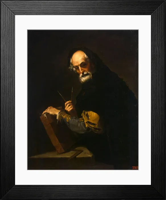 Framed Print : Philosopher with a book, a compass and goniometer, 1630. Artist: Ribera, Jose, de (1591-1652) Framed Print : Philosopher with a book, a compass and goniometer, 1630. Artist: Ribera, Jose, de (1591-1652)