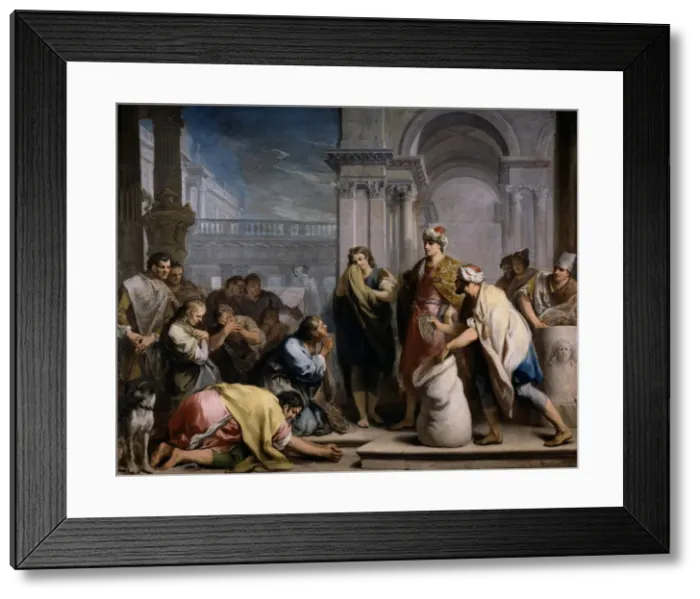 Framed Print : The Josephs silver cup in Benjamins sack, ca 1749. Artist: Amigoni, Jacopo (1675-1752) Framed Print : The Josephs silver cup in Benjamins sack, ca 1749. Artist: Amigoni, Jacopo (1675-1752)