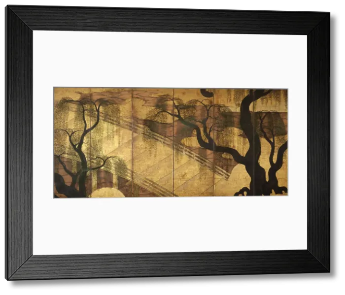 Framed Print : The River Bridge at Uji, 1568-1615. Artist: Anonymous Framed Print : The River Bridge at Uji, 1568-1615. Artist: Anonymous