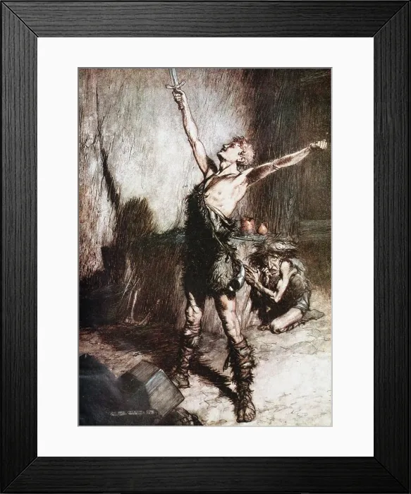 Framed Print : Siegfried forges his sword. Illustration for Siegfried and The Twilight of the Gods by Richard Wag Artist: Rackham, Arthur (1867-1939) Framed Print : Siegfried forges his sword. Illustration for Siegfried and The Twilight of the Gods by Richard Wag Artist: Rackham, Arthur (1867-1939)
