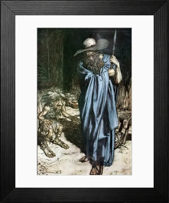 Framed Print : Mime and the Wanderer. Illustration for Siegfried and The Twilight of the Gods by Richard Wagner, Artist: Rackham, Arthur (1867-1939) Framed Print : Mime and the Wanderer. Illustration for Siegfried and The Twilight of the Gods by Richard Wagner, Artist: Rackham, Arthur (1867-1939)