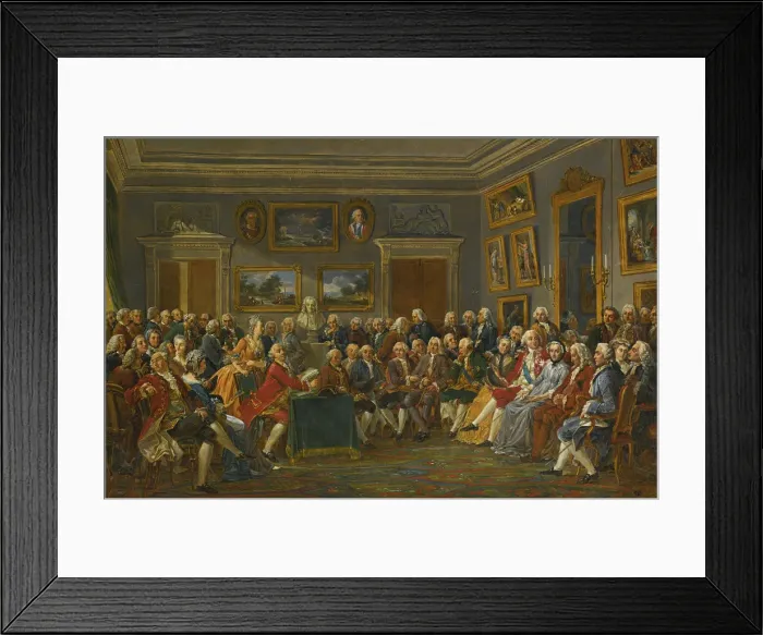 Framed Print : A reading of Voltaires tragedy L Orpheline de la Chine in the salon of Madame Geoffrin. Artist: Lemonnier, Anicet Charles Gabriel (1743-1824) Framed Print : A reading of Voltaires tragedy L Orpheline de la Chine in the salon of Madame Geoffrin. Artist: Lemonnier, Anicet Charles Gabriel (1743-1824)