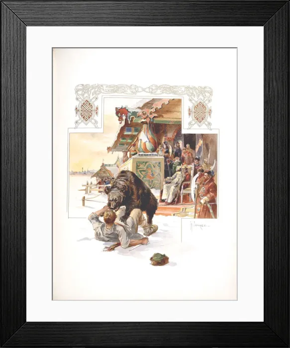Framed Print : Bear baiting. Illustration for The Grand Ducal, Tsarist and Imperial Hunting in Russia by N. Kutepov Artist: Samokish, Nikolai Semyonovich (1860-1944) Framed Print : Bear baiting. Illustration for The Grand Ducal, Tsarist and Imperial Hunting in Russia by N. Kutepov Artist: Samokish, Nikolai Semyonovich (1860-1944)