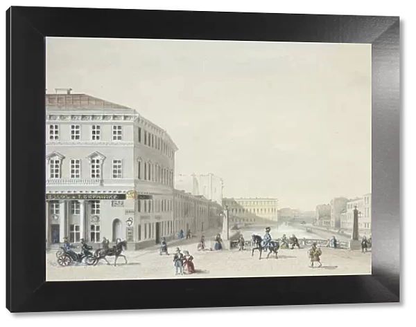 View of the Moika Embankment from the Police Bridge, 1839. Artist: Anonymous