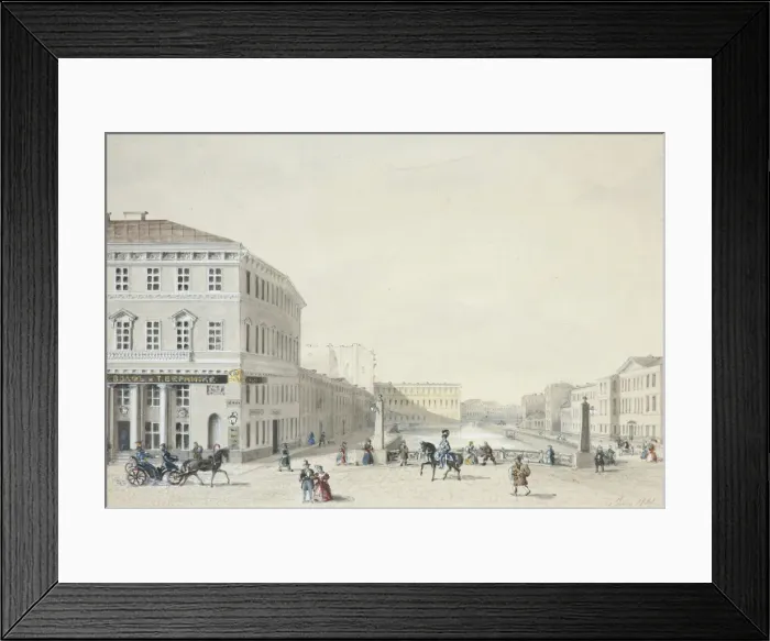Framed Print : View of the Moika Embankment from the Police Bridge, 1839. Artist: Anonymous Framed Print : View of the Moika Embankment from the Police Bridge, 1839. Artist: Anonymous