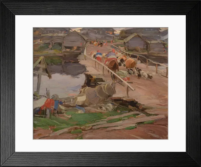 Framed Print : Morning in a village. Bridge Framed Print : Morning in a village. Bridge