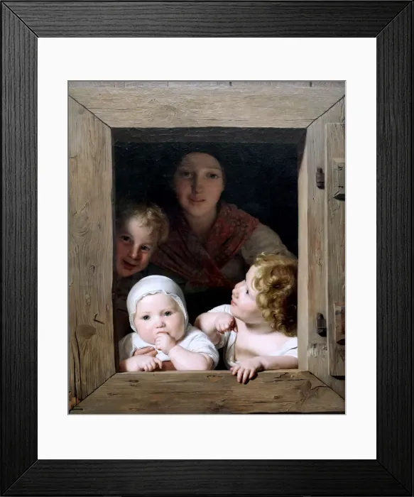 Framed Print : Young Peasant Woman with Three Children at the Window, 1840 Framed Print : Young Peasant Woman with Three Children at the Window, 1840