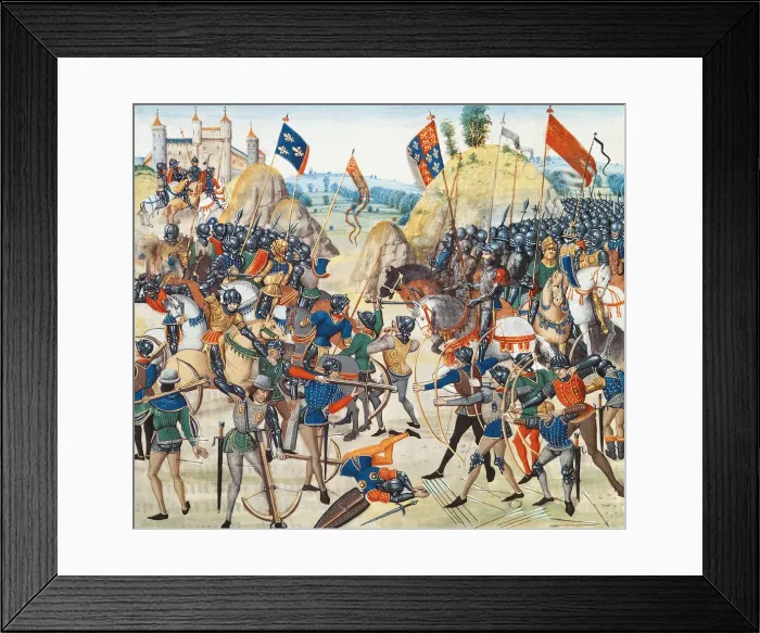 Framed Print : The Battle of Crecy on 26 August 1346 (Miniature from the Grandes Chroniques de France by Jean Frois Framed Print : The Battle of Crecy on 26 August 1346 (Miniature from the Grandes Chroniques de France by Jean Frois