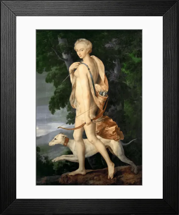 Framed Print : Diana the Huntress. Artist: Master of the School of Fontainebleau (2nd third of 16th cen. ) Framed Print : Diana the Huntress. Artist: Master of the School of Fontainebleau (2nd third of 16th cen. )