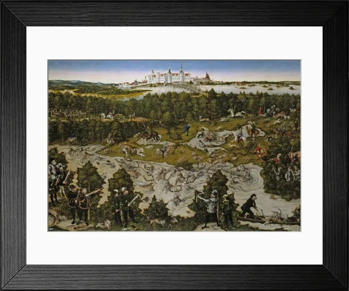 Framed Print : Hunt in Honour of Emperor Ferdinand I at Torgau Castle. Artist: Cranach, Lucas, the Elder (1472-1553) Framed Print : Hunt in Honour of Emperor Ferdinand I at Torgau Castle. Artist: Cranach, Lucas, the Elder (1472-1553)