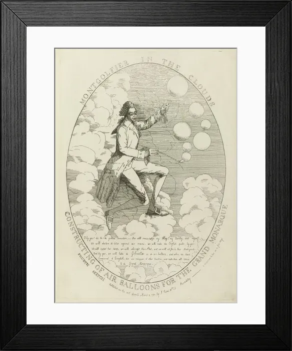 Framed Print : Montgolfier in the clouds. Constructing of air balloons, 1784 Framed Print : Montgolfier in the clouds. Constructing of air balloons, 1784
