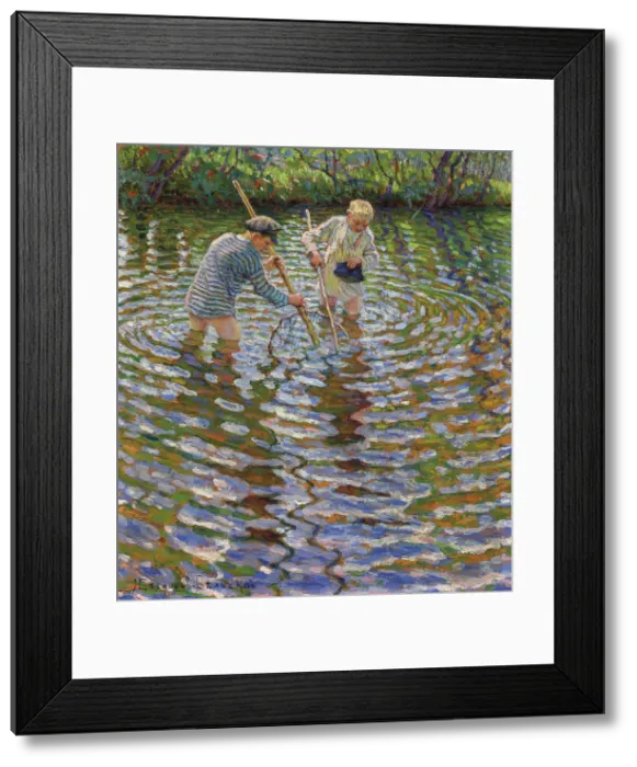 Framed Print : Young boys fishing for crayfish Framed Print : Young boys fishing for crayfish