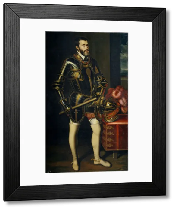 Framed Print : Portrait of Charles V of Spain (1500-1558), 1605. Artist: Pantoja de la Cruz, Juan (1553-1608) Framed Print : Portrait of Charles V of Spain (1500-1558), 1605. Artist: Pantoja de la Cruz, Juan (1553-1608)
