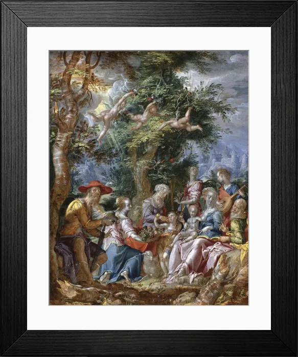 Framed Print : The Holy Family with Saints and Angels. Artist: Wtewael, Joachim (1566-1638) Framed Print : The Holy Family with Saints and Angels. Artist: Wtewael, Joachim (1566-1638)