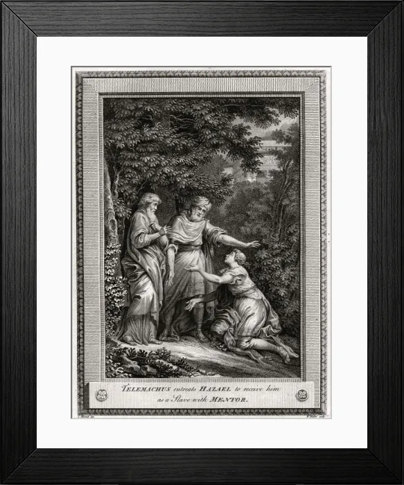 Framed Print : Telemachus entreats Hazael to receive him as a Slave with Mentor, 1775. Artist: W Walker Framed Print : Telemachus entreats Hazael to receive him as a Slave with Mentor, 1775. Artist: W Walker