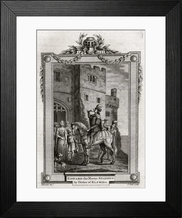 Framed Print : Edward the Martyr Stabbed by Order of Elfrida, 978 AD, (1776). Artist: J Hall Framed Print : Edward the Martyr Stabbed by Order of Elfrida, 978 AD, (1776). Artist: J Hall