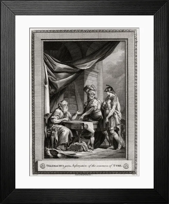 Framed Print : Telemachus gains Information of the commerce of Tyre, 1775. Artist: W Walker Framed Print : Telemachus gains Information of the commerce of Tyre, 1775. Artist: W Walker