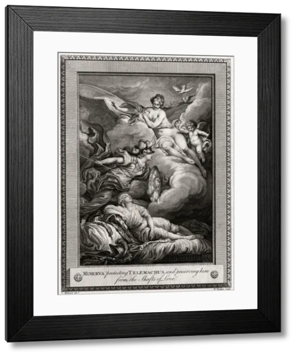 Framed Print : Minerva protecting Telemachus, and preserving him from the Shafts of Love, 1775. Artist: W Walker Framed Print : Minerva protecting Telemachus, and preserving him from the Shafts of Love, 1775. Artist: W Walker