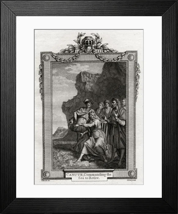 Framed Print : Canute, Commanding the Sea to Retire, 11th century, (1777). Artist: L Hall Framed Print : Canute, Commanding the Sea to Retire, 11th century, (1777). Artist: L Hall
