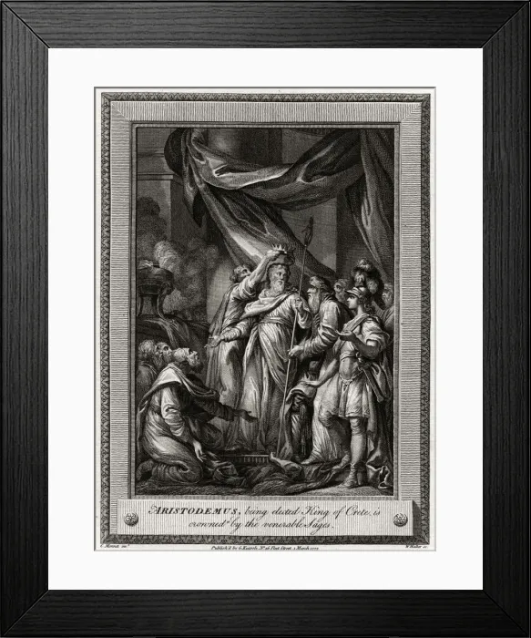 Framed Print : Aristodemus, being elected King of Crete, is crowned by the venerable Sages, 1777. Artist: W Walker Framed Print : Aristodemus, being elected King of Crete, is crowned by the venerable Sages, 1777. Artist: W Walker