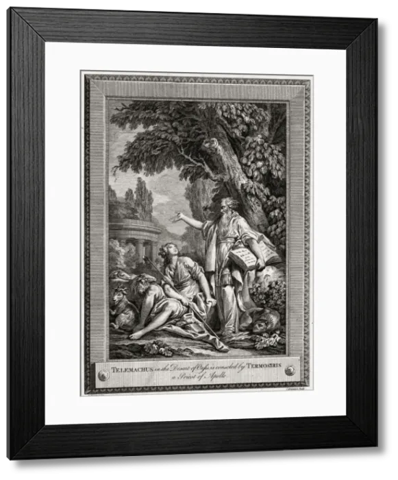 Framed Print : Telemachus, in the Desert of Oasis, is consoled by Termosiris a Priest of Apollo, 1774. Artist: Charles Grignion Framed Print : Telemachus, in the Desert of Oasis, is consoled by Termosiris a Priest of Apollo, 1774. Artist: Charles Grignion