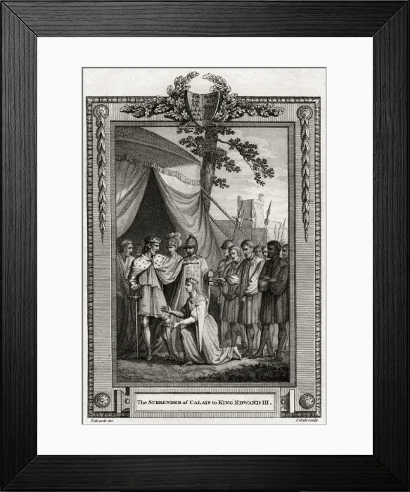 Framed Print : The Surrender of Calais to King Edward III, 1347, (1776). Artist: I Hall Framed Print : The Surrender of Calais to King Edward III, 1347, (1776). Artist: I Hall