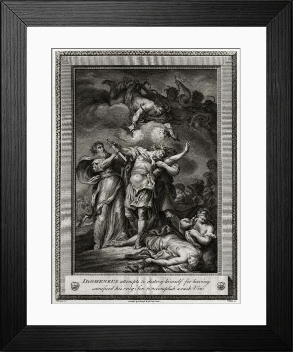 Framed Print : Idomeneus attempts to destroy himself for having sacrificed his only Son... 1775. Artist: W Walker Framed Print : Idomeneus attempts to destroy himself for having sacrificed his only Son... 1775. Artist: W Walker