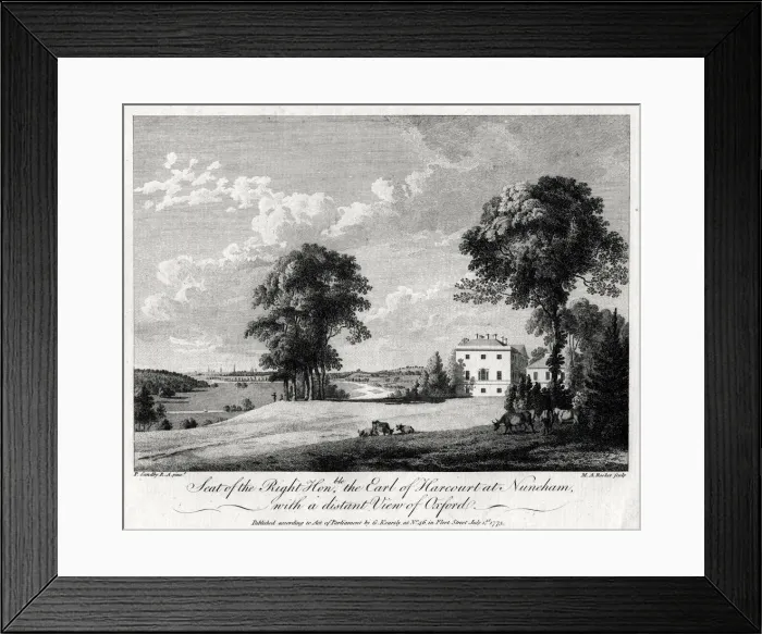Framed Print : Seat of the Right Honourable the Earl of Harcourt at Nuneham, with a distant view of Oxford, 1775. Artist: Michael Angelo Rooker Framed Print : Seat of the Right Honourable the Earl of Harcourt at Nuneham, with a distant view of Oxford, 1775. Artist: Michael Angelo Rooker