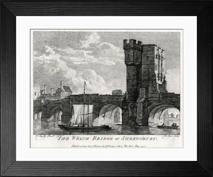 Framed Print : The Welch Bridge at Shrewsbury, Shropshire, 1776. Artist: B Green Framed Print : The Welch Bridge at Shrewsbury, Shropshire, 1776. Artist: B Green