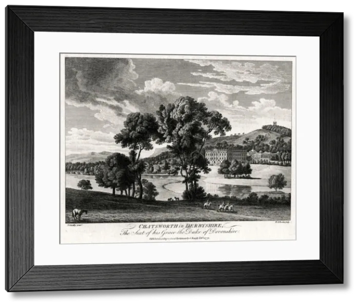 Framed Print : Chatsworth in Derbyshire, The Seat of his Grace the Duke of Devonshire, 1775. Artist: Michael Angelo Rooker Framed Print : Chatsworth in Derbyshire, The Seat of his Grace the Duke of Devonshire, 1775. Artist: Michael Angelo Rooker