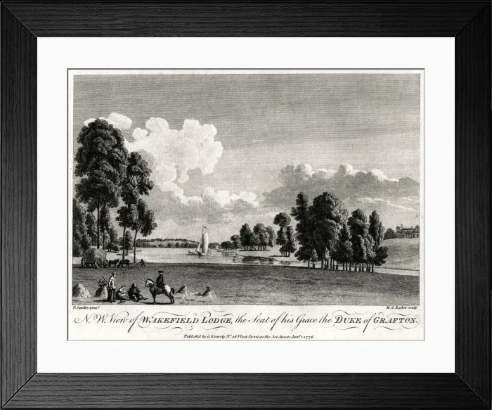 Framed Print : North west view of Wakefield Lodge, the Seat of his Grace the Duke of Grafton, 1776. Artist: Michael Angelo Rooker Framed Print : North west view of Wakefield Lodge, the Seat of his Grace the Duke of Grafton, 1776. Artist: Michael Angelo Rooker
