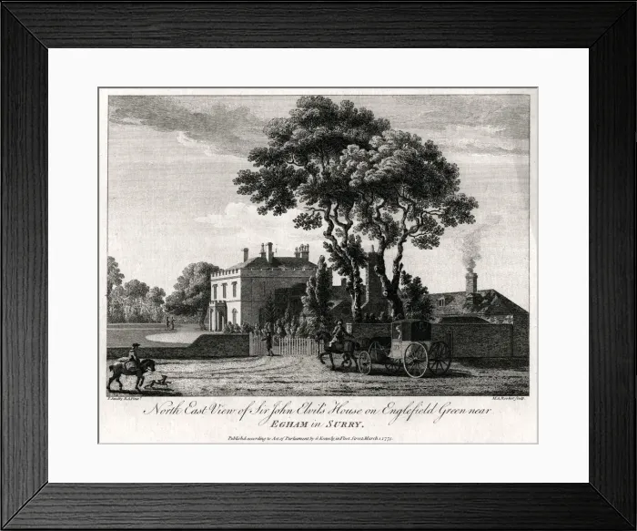 Framed Print : North East View of Sir John Elvils House on Englefield Green near Egham in Surry, 1775. Artist: Michael Angelo Rooker Framed Print : North East View of Sir John Elvils House on Englefield Green near Egham in Surry, 1775. Artist: Michael Angelo Rooker