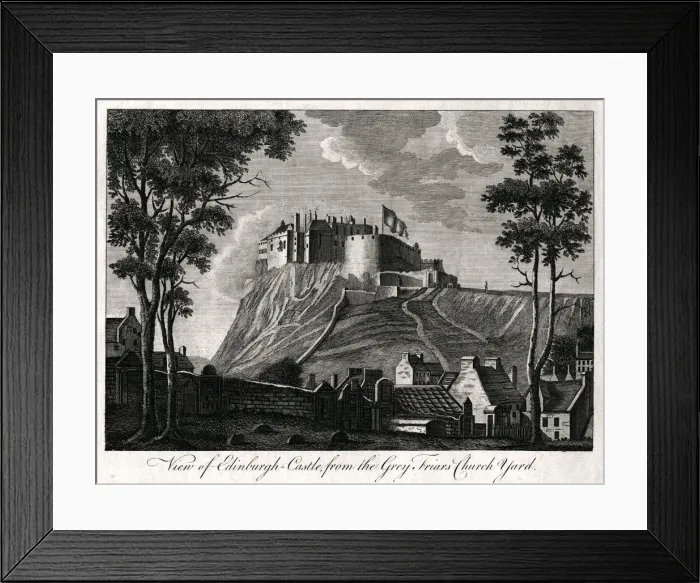 Framed Print : View of Edinburgh Castle, from the Grey Friars Church Yard, 18th century Framed Print : View of Edinburgh Castle, from the Grey Friars Church Yard, 18th century