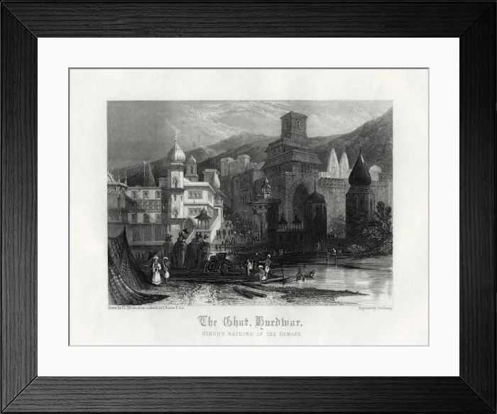 Framed Print : The Ghat, Hurdwar, Hindus Bathing in the Ganges, 19th century. Artist: J Redaway Framed Print : The Ghat, Hurdwar, Hindus Bathing in the Ganges, 19th century. Artist: J Redaway
