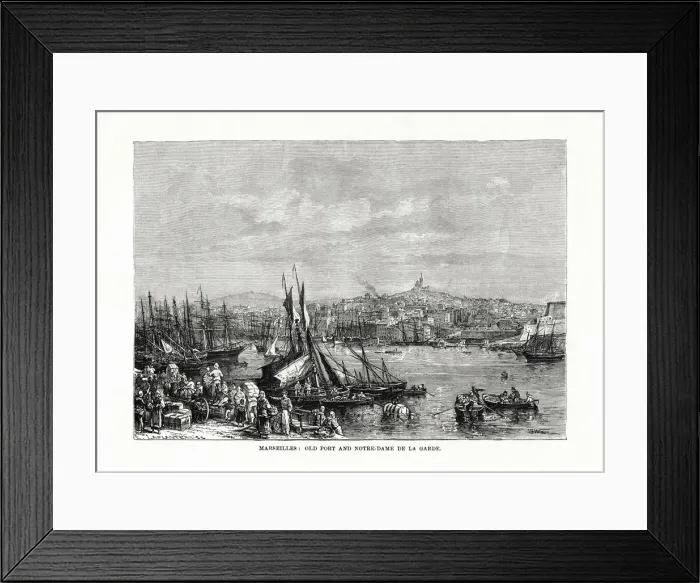 Framed Print : Old port and Notre Dame de la Garde, Marseilles, France, 1879 Framed Print : Old port and Notre Dame de la Garde, Marseilles, France, 1879