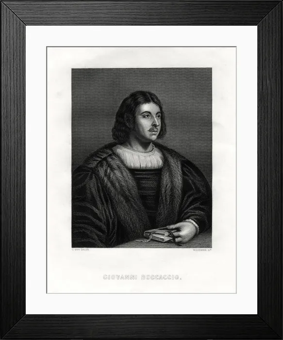 Framed Print : Giovanni Boccaccio, Italian author and poet, 19th century. Artist: Woodman Framed Print : Giovanni Boccaccio, Italian author and poet, 19th century. Artist: Woodman