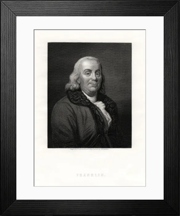 Framed Print : Benjamin Franklin, political figure and statesmen of the United States, 19th century. Artist: J Thomson Framed Print : Benjamin Franklin, political figure and statesmen of the United States, 19th century. Artist: J Thomson