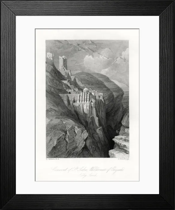 Framed Print : The Convent of St Saba, Wilderness of Engadi, Holy Land, 19th century. Artist: J Horsburgh Framed Print : The Convent of St Saba, Wilderness of Engadi, Holy Land, 19th century. Artist: J Horsburgh