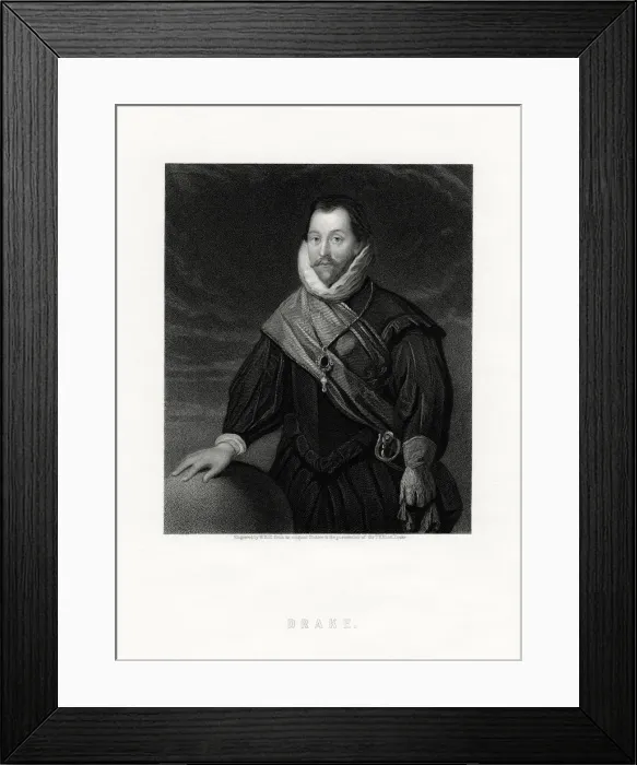 Framed Print : Sir Francis Drake, English privateer, navigator, naval pioneer, politician, 19th century. Artist: W Holl Framed Print : Sir Francis Drake, English privateer, navigator, naval pioneer, politician, 19th century. Artist: W Holl