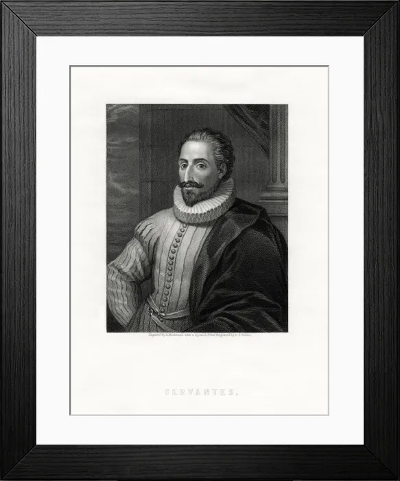 Framed Print : Miguel de Cervantes, Spanish novelist, poet and playwright, 19th century. Artist: E Mackenzie