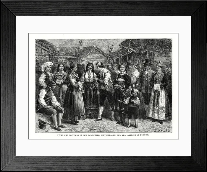 Framed Print : Types and costumes in Norway, 1879. Artist: Hildibrand Framed Print : Types and costumes in Norway, 1879. Artist: Hildibrand