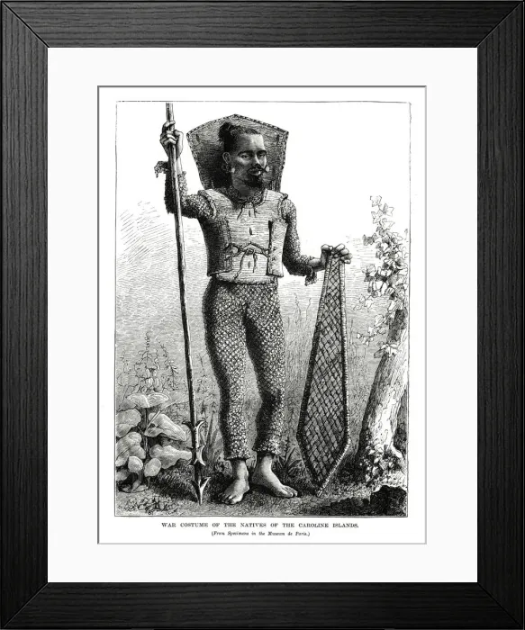 Framed Print : War Costume of the Natives of the Caroline Islands, central Pacific Ocean, 1877 Framed Print : War Costume of the Natives of the Caroline Islands, central Pacific Ocean, 1877