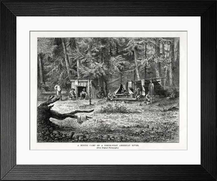 Framed Print : A Mining Camp on a North-West American River, 1877 Framed Print : A Mining Camp on a North-West American River, 1877