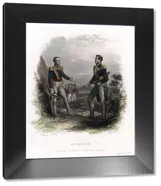 Meeting between Generals San Martin and Bolivar, Guayaquil, Ecuador, 1822, (19th century). Artist: Levy