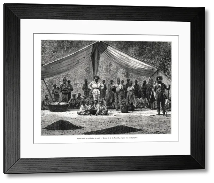 Framed Print : A meal after the gathering of coffee, Brazil, 19th century. Artist: A de Neuville Framed Print : A meal after the gathering of coffee, Brazil, 19th century. Artist: A de Neuville