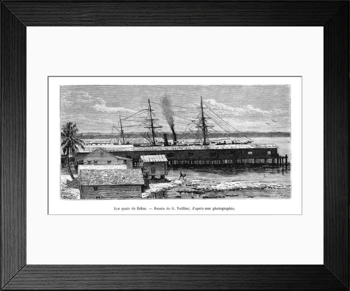 Framed Print : Quays at Colon, Panama, 19th century. Artist: Vuillier Framed Print : Quays at Colon, Panama, 19th century. Artist: Vuillier