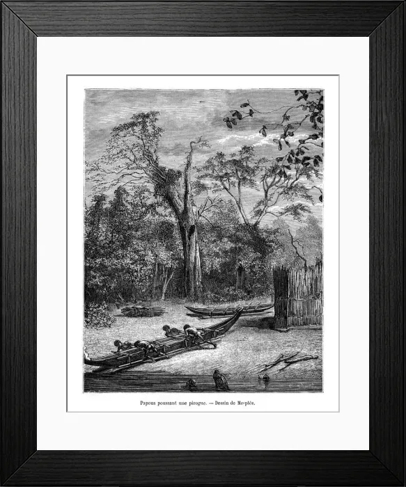 Framed Print : Fishing dugout, Papua, 19th century. Artist: Mesples Framed Print : Fishing dugout, Papua, 19th century. Artist: Mesples